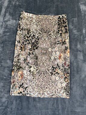 MNG Womens Floral Tapestry Pencil Skirt Size 6 USA High-Waisted Back Slit